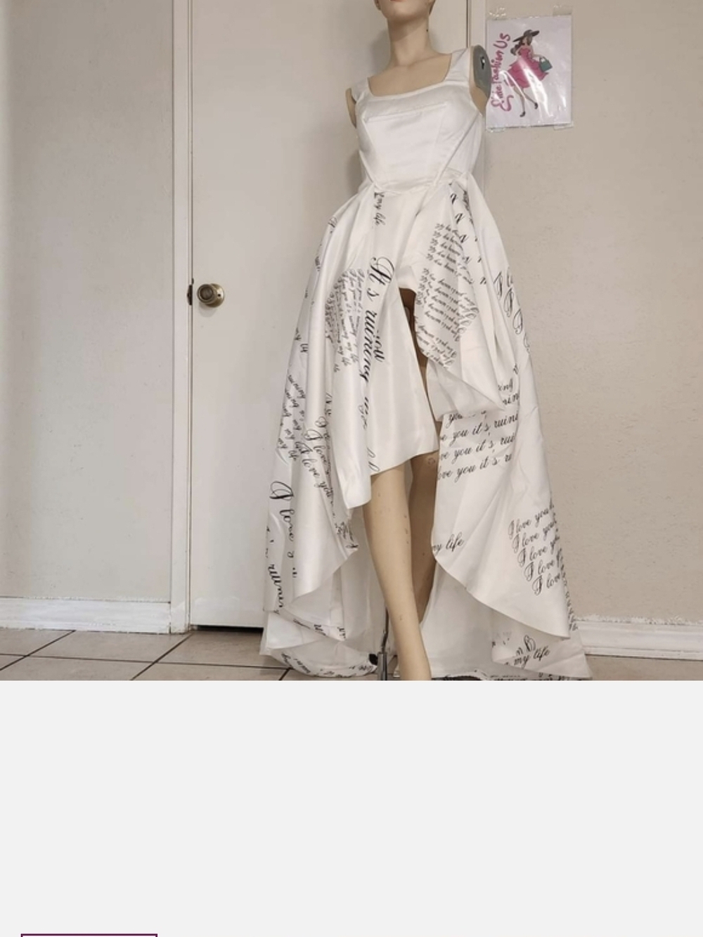 Taylor Swift White High-Low Script Print Dress Size 4 Prom  Torture Poem